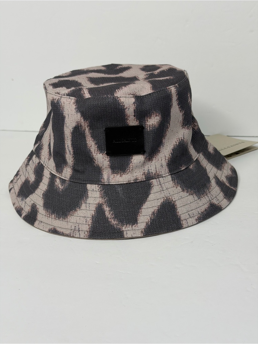 All Saints Pink and Black Leopard Print Bucket Hat